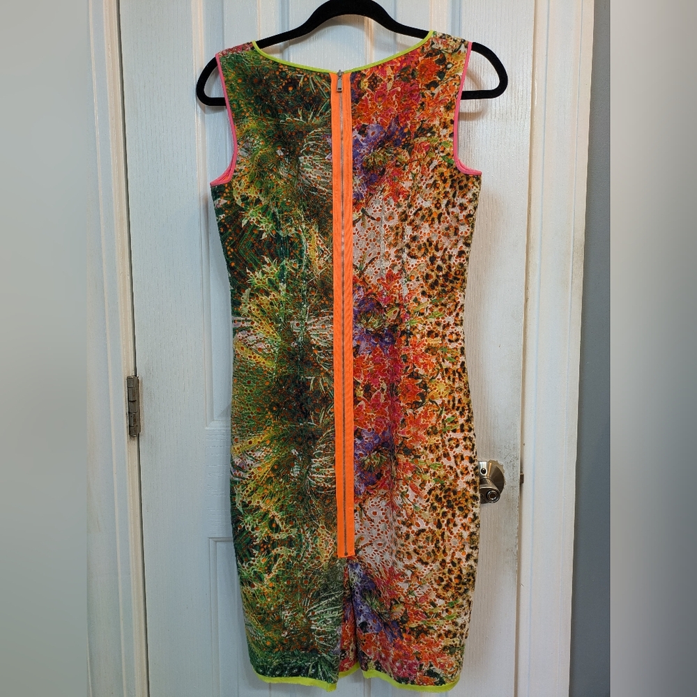 ELIE TAHARI Claudia Tropical Leopard Print Eyelet Overlay Dress Size 4